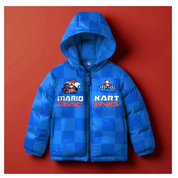 Nintendo Super Mario Bros Winter Jacket Boy Mario Kart Graphic Puffer Size 10/12 - Picture 1 of 7